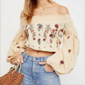 Free People Saachi Smocked Embroidered Top